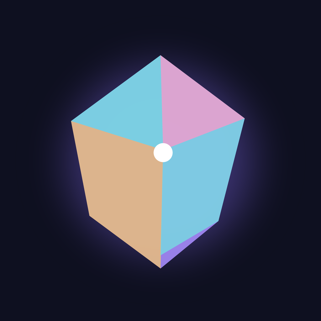 Atreyu’s Living Prism, a faceted shape in blue, pink, gold, and violet